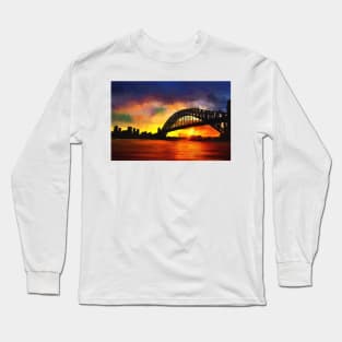 Sydney Harbour Australia Impressionist Sunset Art Long Sleeve T-Shirt